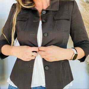 TAHARI Black Button 3/4 Sleeve Work Jacket Blazer Belted Business Casual